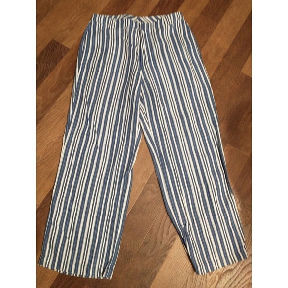 SIGRID OLSEN Capri Crop Lantern Pants Size 4 Blue Stripe Linen Pockets Lagenlook - Picture 1 of 3
